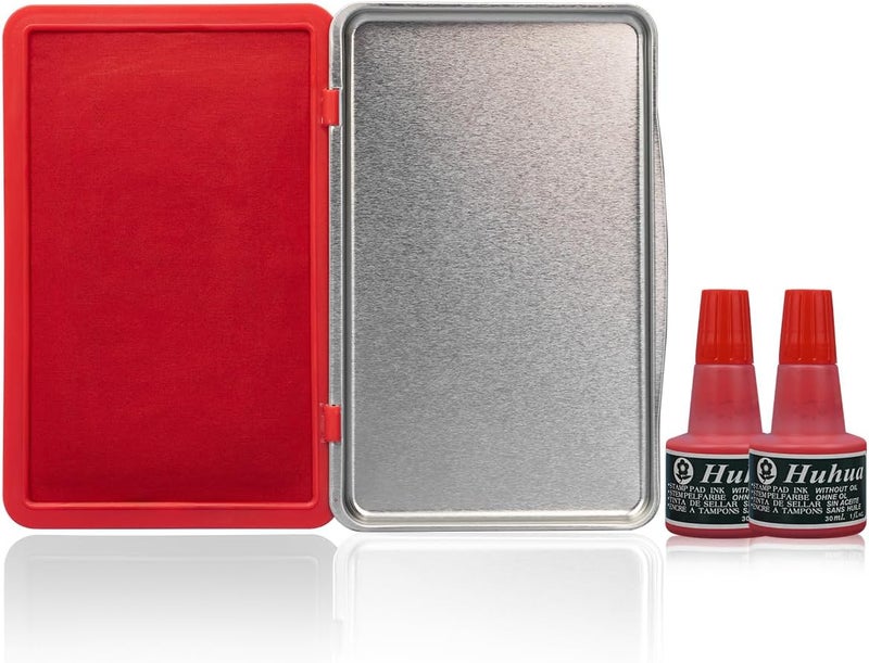 Melispapa Large Red Stamp Ink Pad Set - 1 Red Stamp Pad & 2 Ink-Refills (2 oz, Red), 6.2" x 3.9" Large Red Ink Pad for Rubber Stamps, Non-Toxic, Washable, Waterproof & Permanent Felt Pad - Image 2